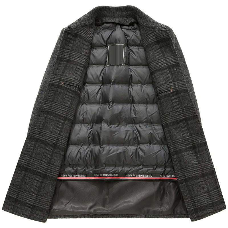 2025 New Arrival Winter Top quality white duck down liner wool trench coat men,male thicked warm overcoat size M-4XL  22837