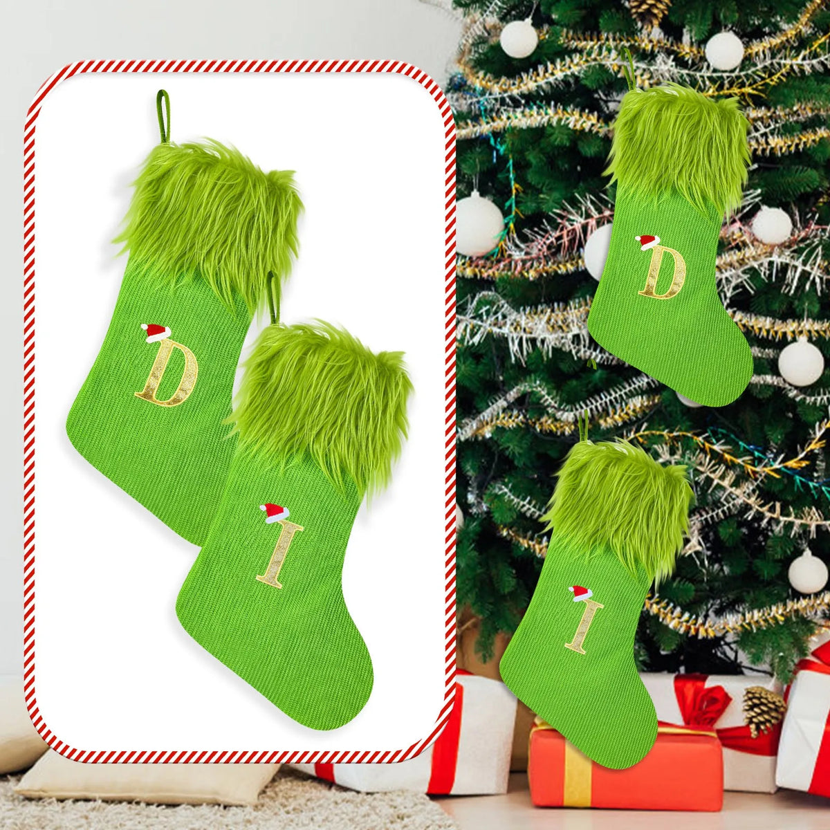 Décorations de Noël, chaussettes de Noël pour décoration intérieure, décoration de lieux, fournitures de décoration de Noël, grandes chaussettes en tricot avec alphabet