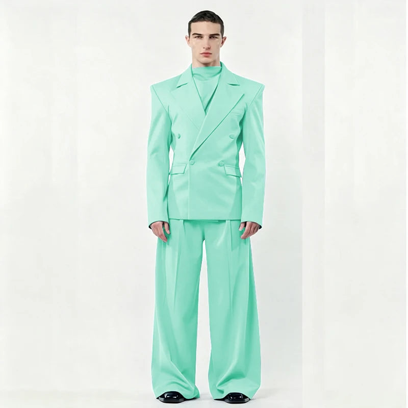 Chic Loose Men's Suits 2 Pieces Jacket Pant Sets Double Breasted Peak Lapel Special Customize Male Clothing Fashion Stylish 2025