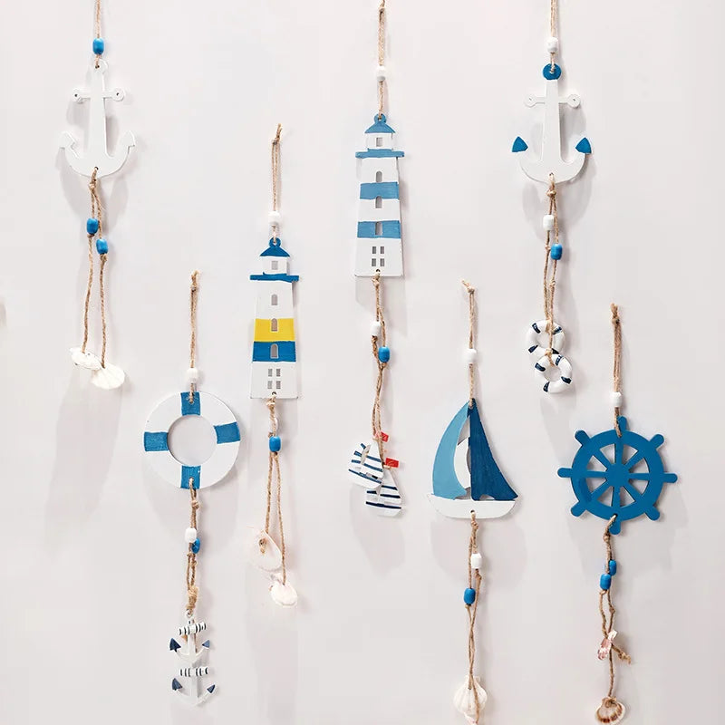 Mediterraner Stil Dekorationen Künstlerische Heimdekoration Kindergarten Wandbild Leuchtturm Segelboot Holzkunsthandwerk