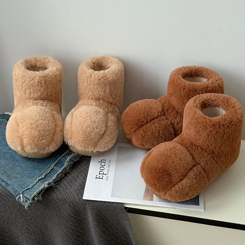 Kawaii-Haustier-Katzenpfoten-Hausschuhe, modische flauschige Kunstfell-Hausschuhe für Damen, bequeme flache Katzenslipper, warme Plüschhausschuhe für zu Hause