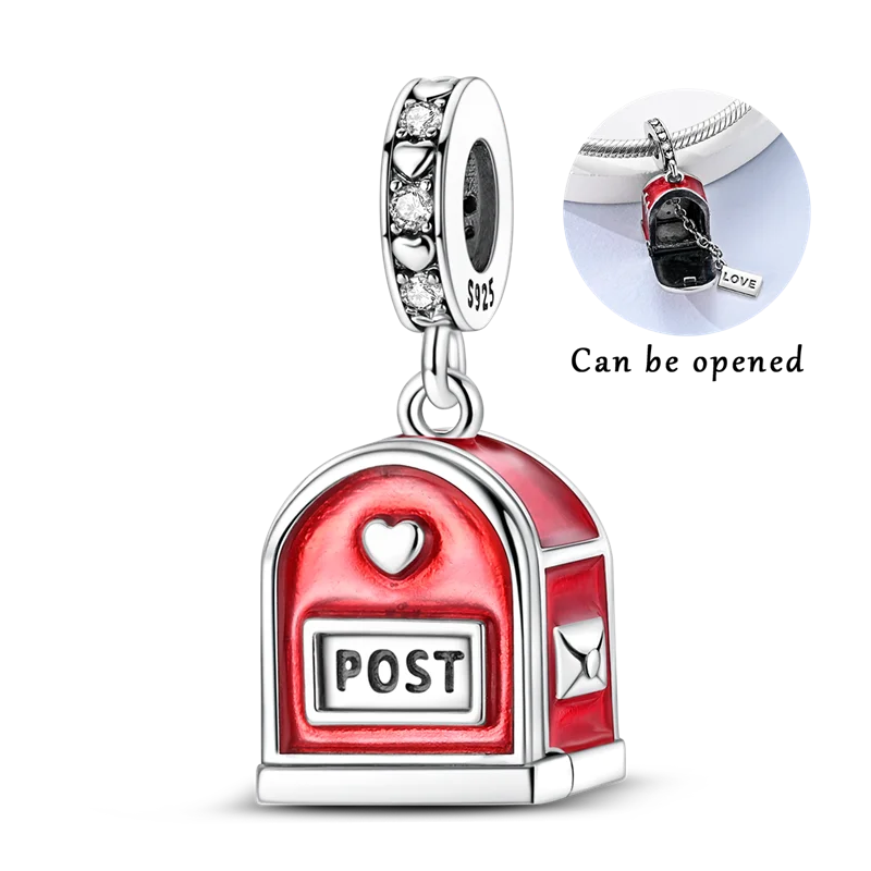 925 Sterling Silver Bright Red Charms Bead CZ Zircon Cute Doll Pendants Fit Original Bracelet DIY Jewelry Women Gift