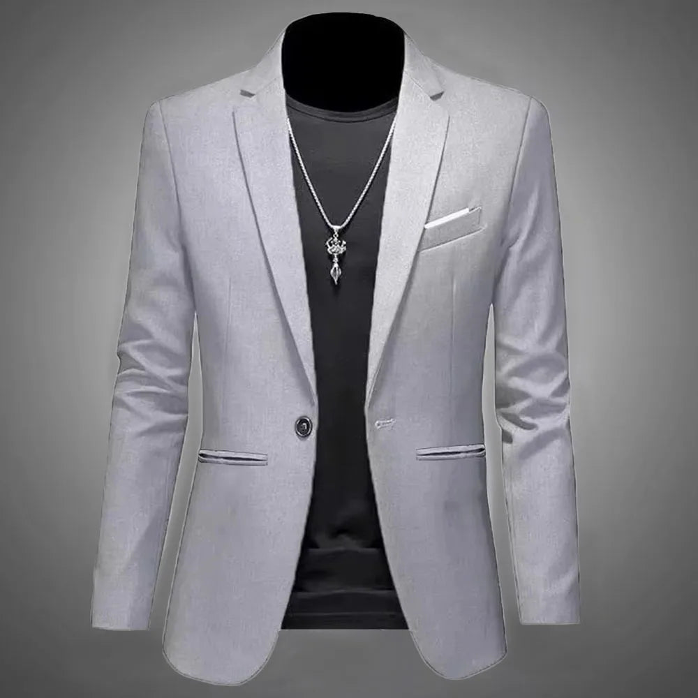 Modische Freizeit-Boutique-Sakko für Herren Herbst Casual Business Slim Fit Bügelfrei Ein-Knopf-Anzug Einfarbig Formelle Bluse