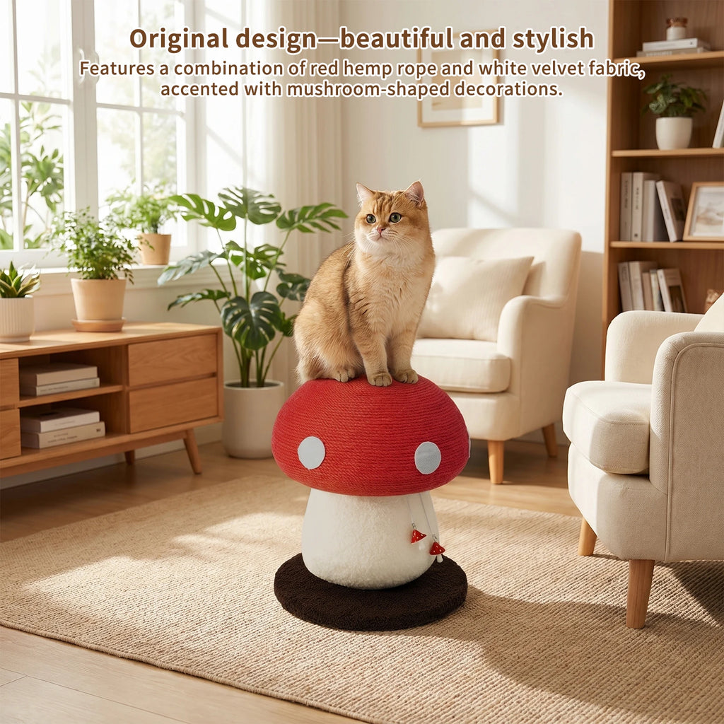 Griffoir pour chat en forme de champignon en corde de sisal, poteau d’escalade durable et jouet pour chats d’intérieur, poteau à griffer sans perte de fibres