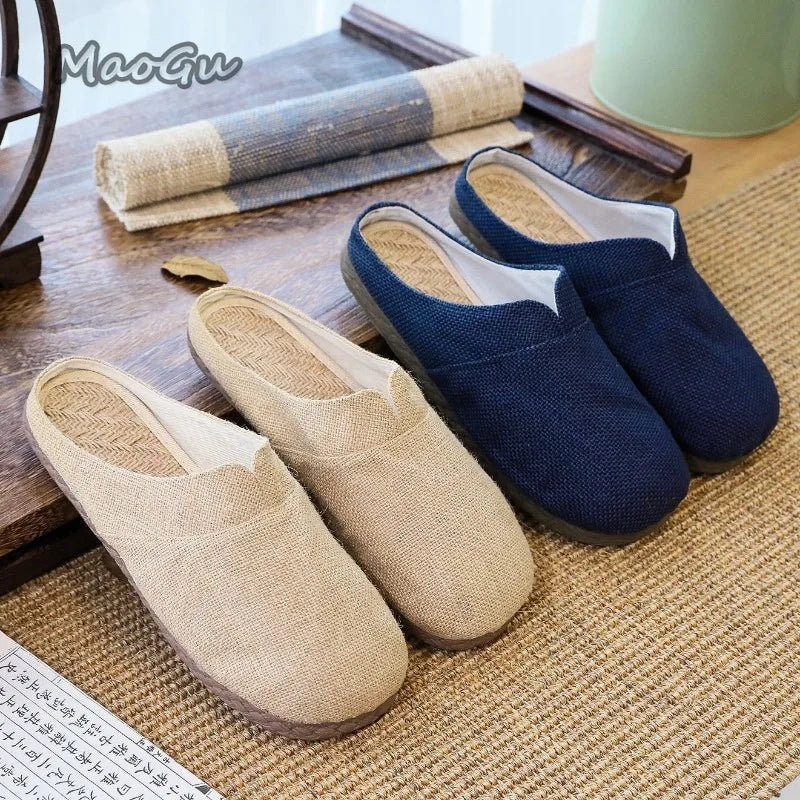 Women's and men's hemp mule slippers – beige and blue