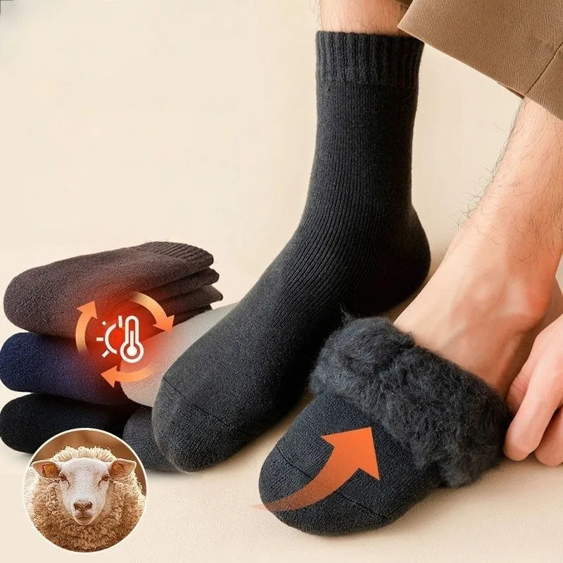 Calcetines térmicos de invierno para hombre, largos, gruesos y forrados de polar, con tacto de cachemira, que retienen el calor y mantienen los pies abrigados en climas fríos, ideales para esquiar al aire libre.