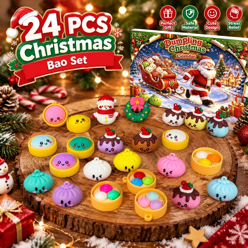 24pcs Dumpling Christmas Ornaments Advent Calendar, 3D Hanging Decor, Santa Snowman, Family Christmas Gift