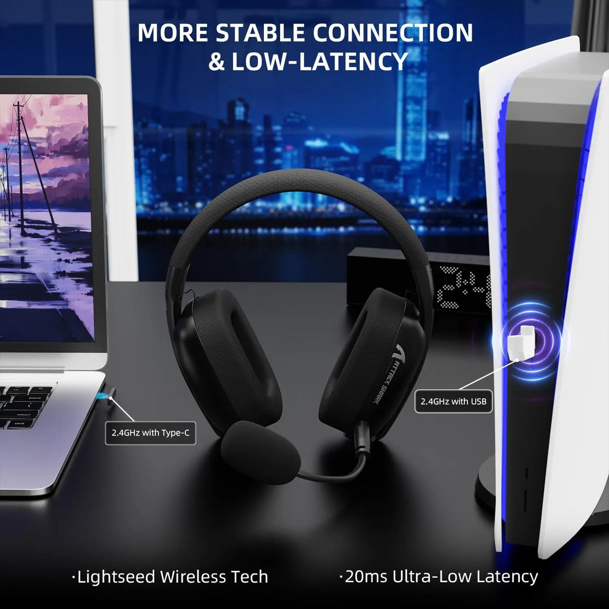 ATTACK SHARK L80PRO Kabelloses Gaming-Headset Lightseed Tech- Integriertes & abnehmbares Dual-Mikrofon-Leichtes Headset-Dreimodi