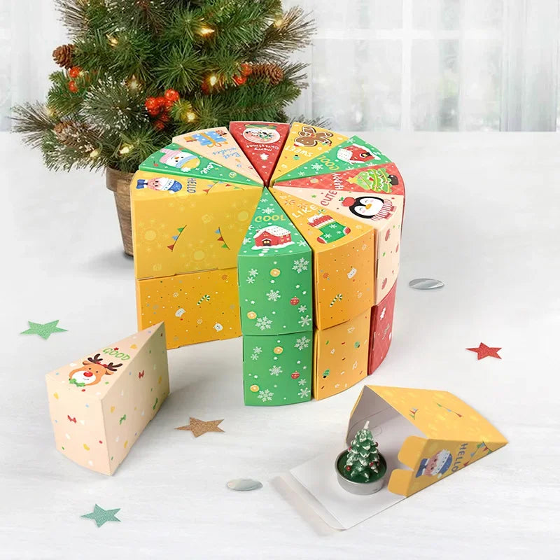 5 Lots of 60 Christmas Candy Boxes in Cake Shapes, DIY Funny 12-Day Christmas Countdown Surprise Gift Boxes for Xmas Party Supplies