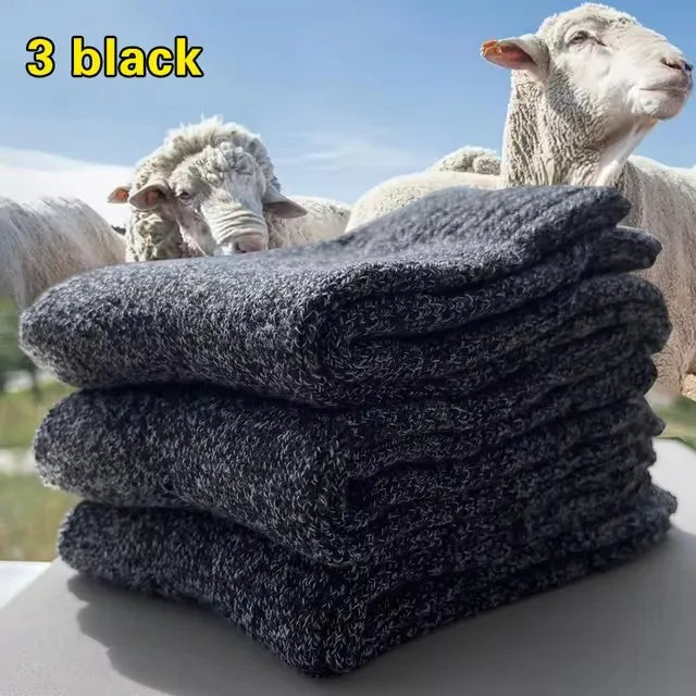 3 Pairs of Thick, Warm Winter Socks for Men, Towel-Textured Sole, Wool Slipper Socks, Merino Wool Socks for Cold and Snow, Sizes 39–44