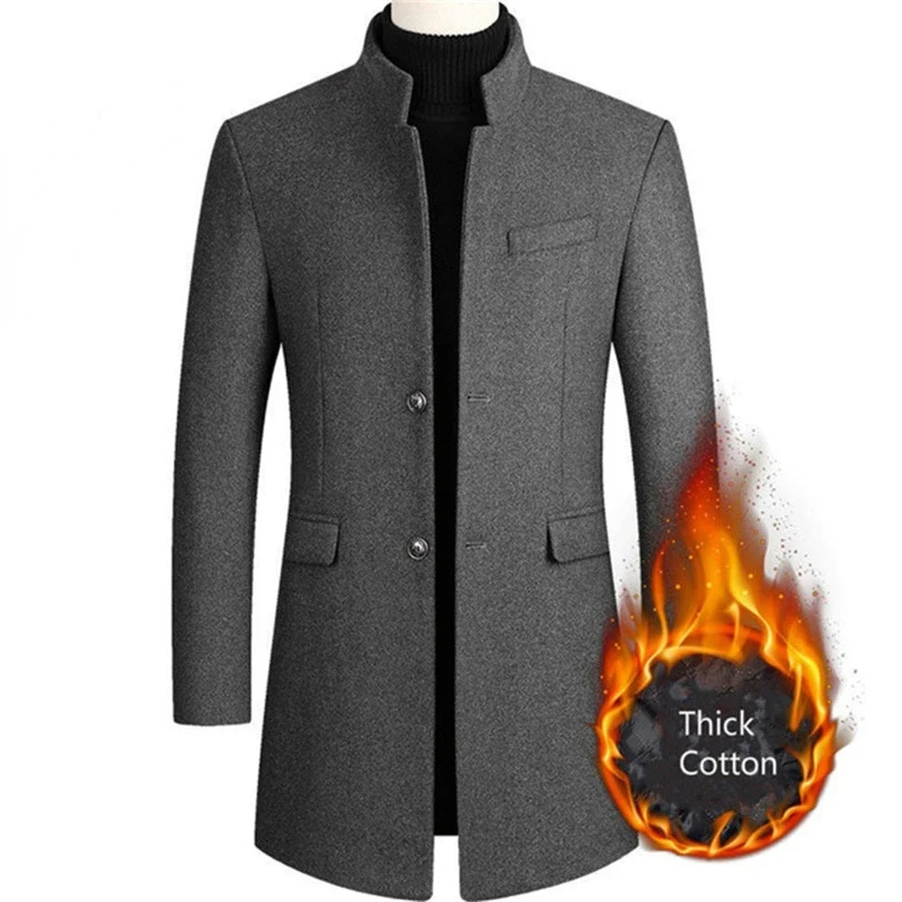 New Winter Fashion Men Slim Fit Long Sleeve Cardigans Blends Coat Jacket Suit Solid Men‘s Long Thick Coats