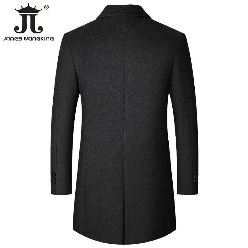 Male Woolen Coat Solid Color Slim Mid-Length Windbreaker Warm Wear-Resistant Men's Wool Coat Business Formal Wear Casual Jacket