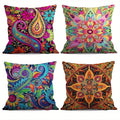 Set aus 4 Kissenbezügen mit floralem Mandala-Muster im Boho-Stil, schicke Boho-Kissenhüllen für Wohnzimmer und Wohnaccessoires