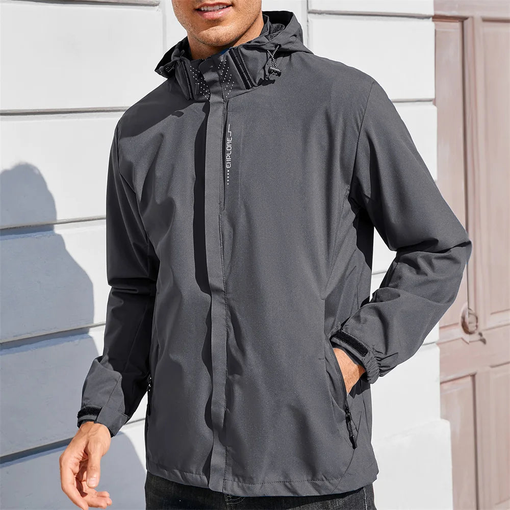 Spring Autumn Men's Outdoor Jacket Slim Fit Hooded Zipper Windbreaker Coat Male Climbing Hiking Waterproof Casual Clothing