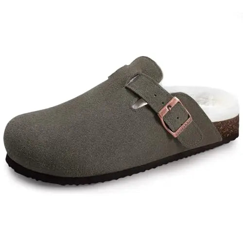 Asgard Women's Cork-Sole Clog Slippers, Fashionable Cow Suede Flat Mules with Adjustable Buckle, Men's Leather Potato Shoes, Beach Sandals
