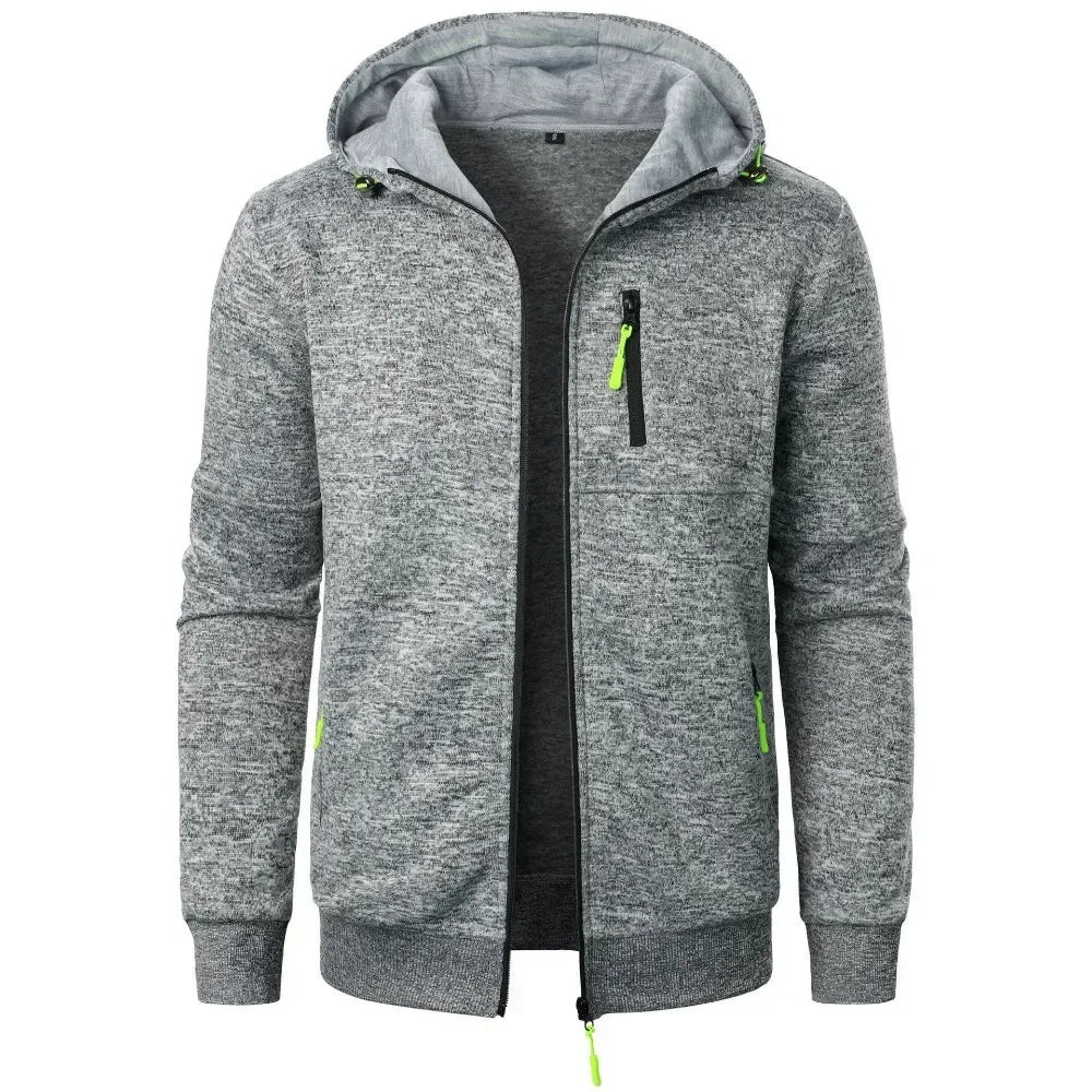 Autumn Men's Sports Fitness Casual Cardigan Hooded Sweatshirt Jackets Baseball Jacket Zipper Outwear Solid Color Male Clothing