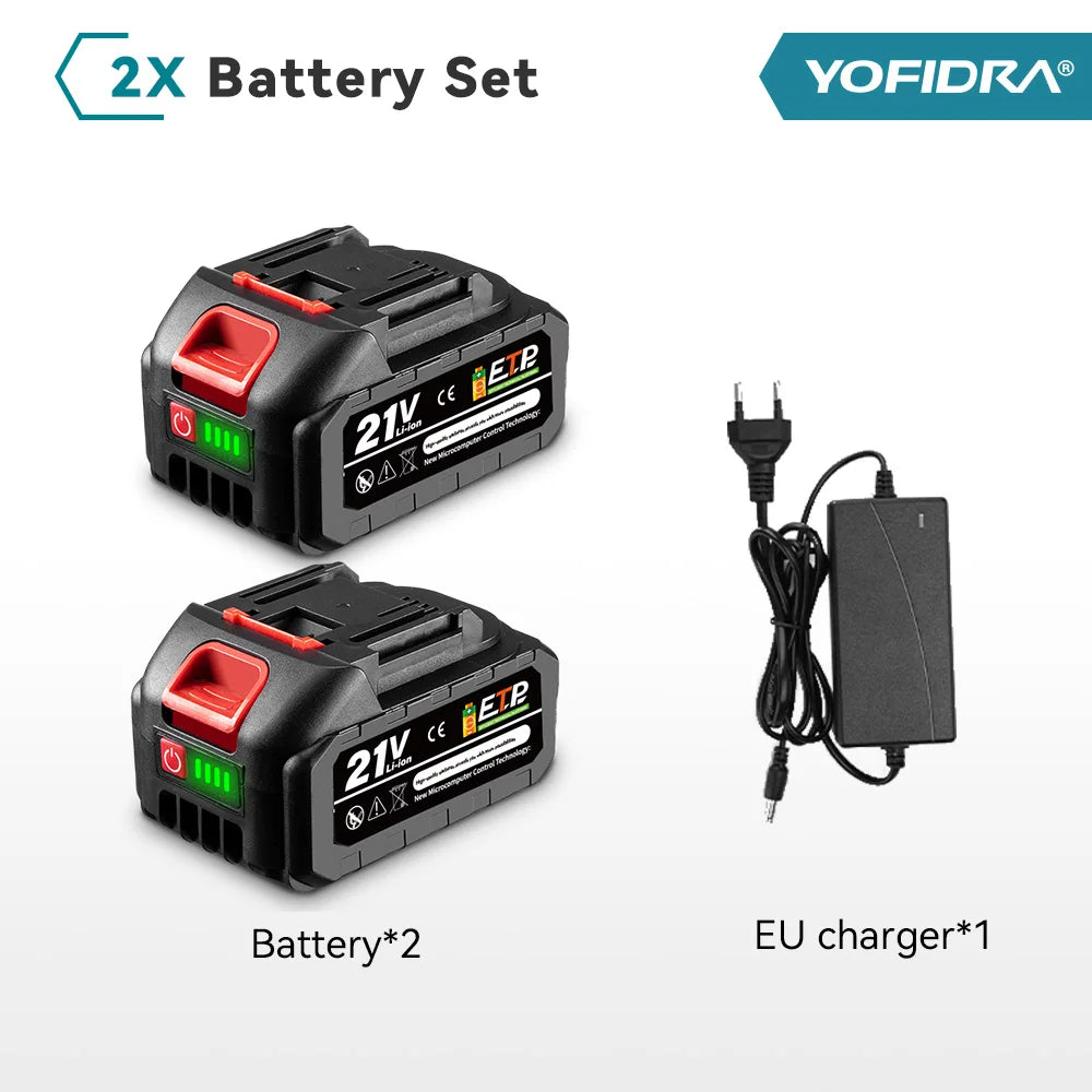 YOFIDRA 20V wiederaufladbarer Lithium-Akku EU-Stecker 15000mAh. 928VF 22500mAh. Akku-Kapazitätsanzeige. für Kettensäge Elektrobohrer