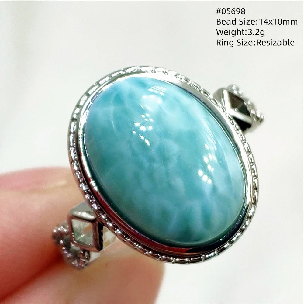 Anello regolabile in argento 925 con larimar