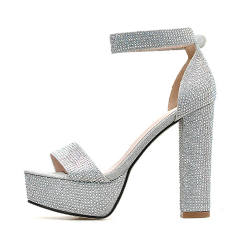 Sandali donna Liyke argento con strass, plateau e tacco largo