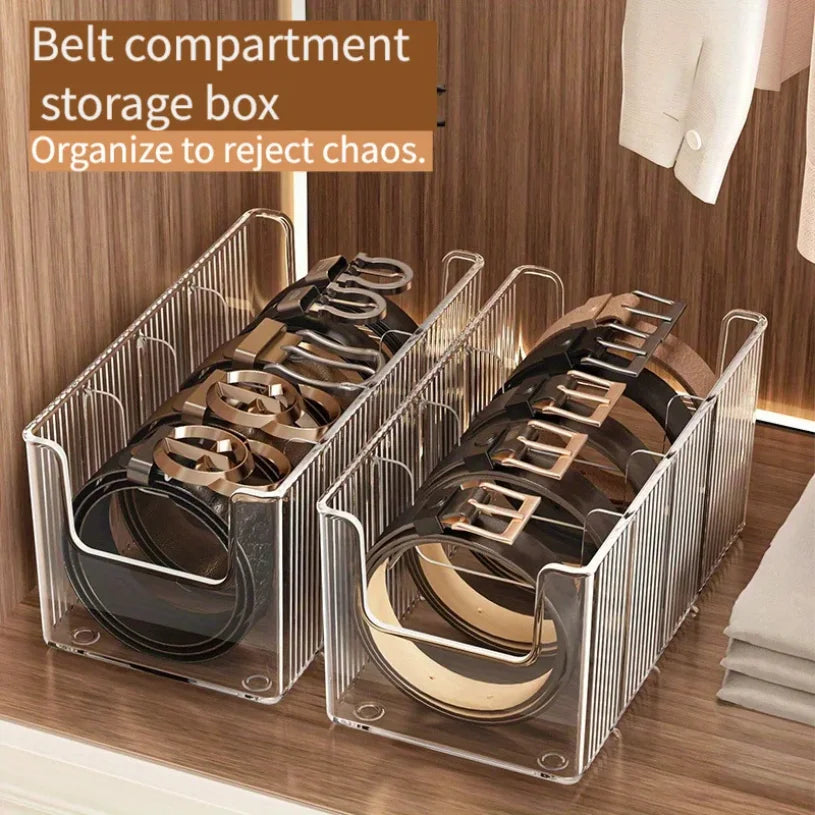 Boîte de rangement pour ceintures à 5 compartiments, support de rangement pour armoire et tiroir, gain de place, présentoir en plastique pour cravates et ceintures pour homme et femme