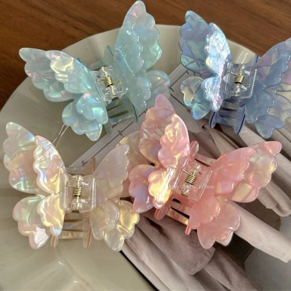 Pinza de pelo de mariposa de hadas para mujer, pinza cangrejo de acetato, pinza de tiburón de princesa dulce de verano, horquillas, accesorios de pelo franceses
