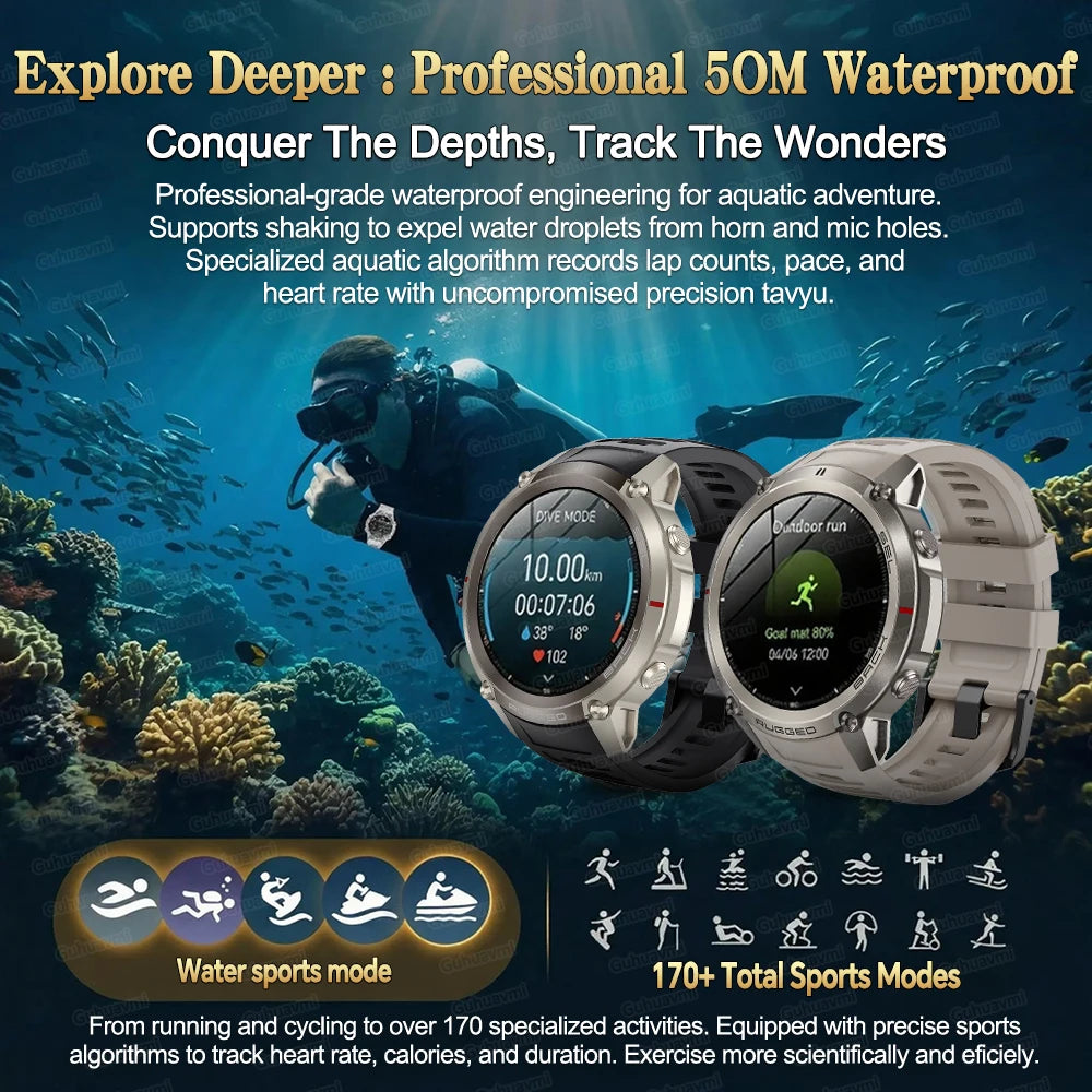 2026 NEW GPS Offline Maps Sport Smart Watch Men AMOLED Display 170+Sports Modes Barometer Compass Swim Waterproof Smart Bracelet