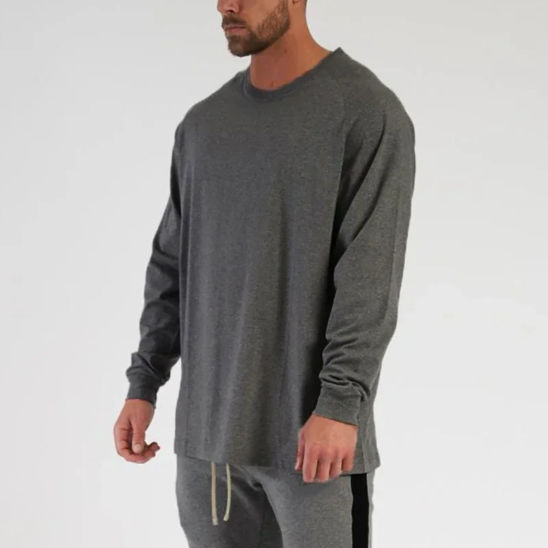 T-shirt uomo in cotone a maniche lunghe, ampia