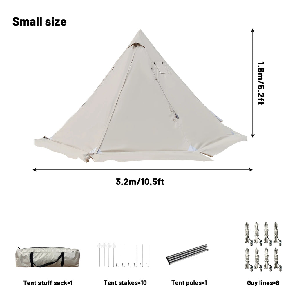 PAKICETUS Tipi Hot Tent Stove Jack Snow Skirt 2-4 Person 4 Season Backpacking Tent 5.24-7.21ft Standing Height Bushcraft Winter Camping Hiking