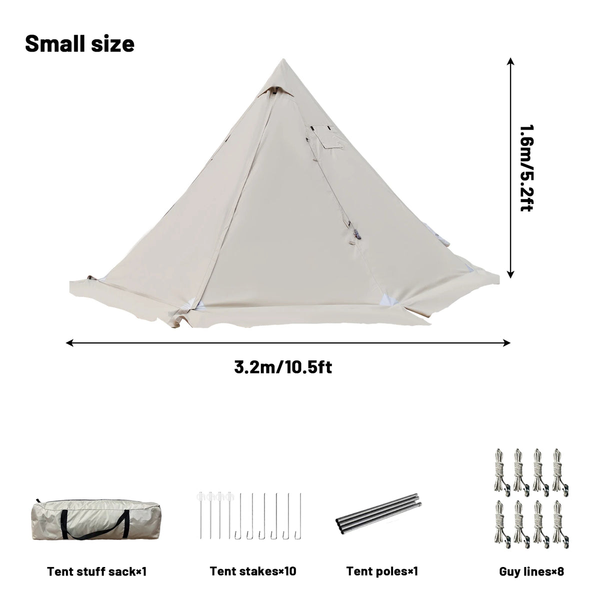 PAKICETUS Tipi Hot Tent Stove Jack Snow Skirt 2-4 Person 4 Season Backpacking Tent 5.24-7.21ft Standing Height Bushcraft Winter Camping Hiking