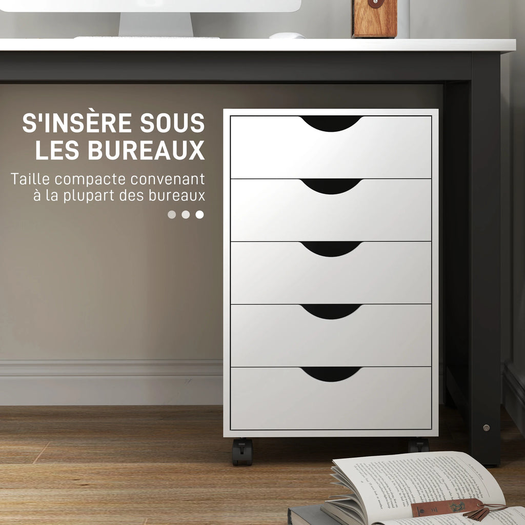 HOMCOM Mobile 5-Drawer Storage Cabinet with Castors