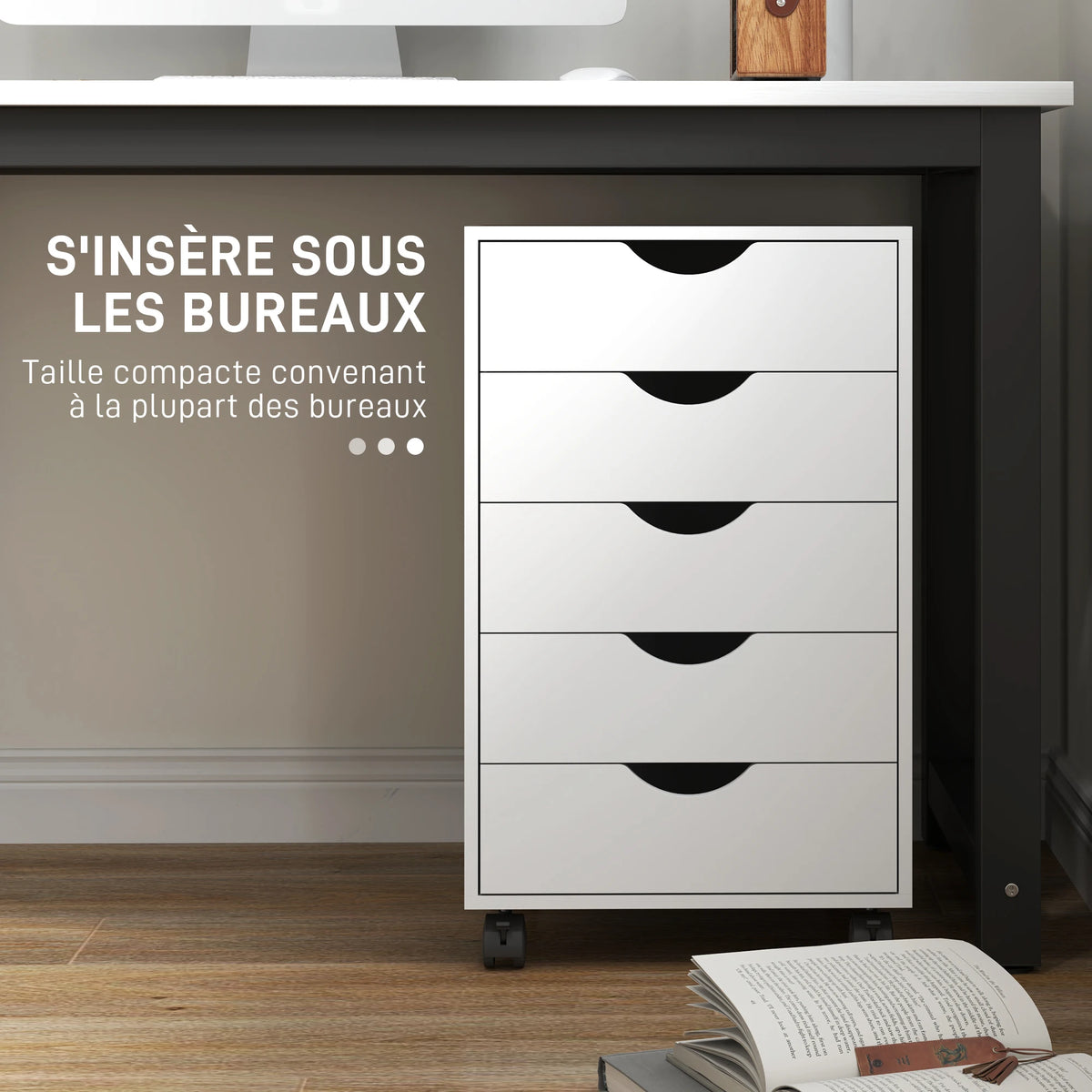 HOMCOM Mobile 5-Drawer Storage Cabinet with Castors