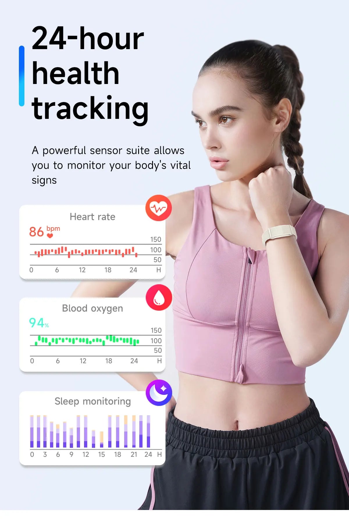 Elastic Nylon Braided Wrist Strap Sport Bracelet Breathable Fitness Heart Rate Sleep Monitor IP68 Pedometer Call Reminder Watch