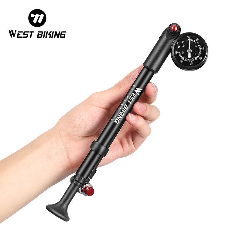 WEST BIKING Bomba para bicicleta de 300/400 PSI de alta presión para horquilla delantera, portátil, con válvula Schrader, accesorios para bicicleta