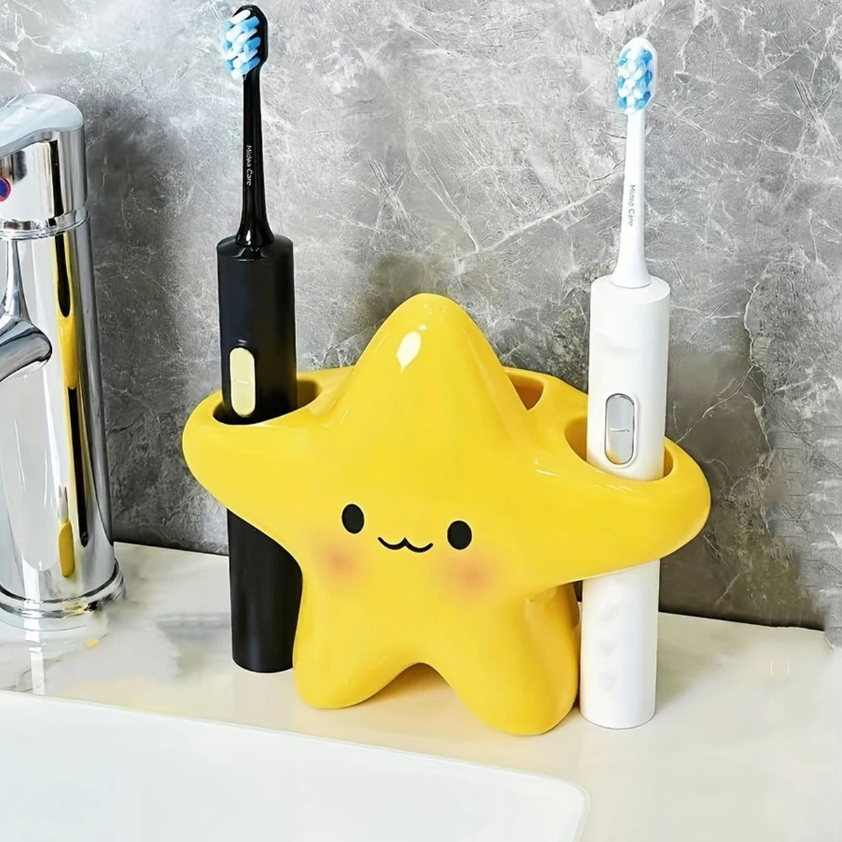 Portalápices de dientes en forma de estrella, organizador de baño independiente con diseño de cara bonita, ahorra espacio para cepillos y pasta de dientes