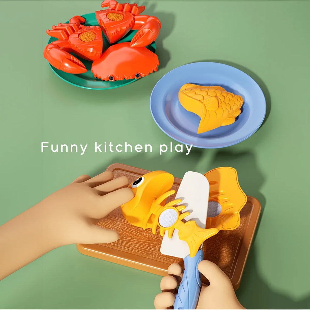 Juego de cocina con alimentos de juguete para cortar: frutas, verduras y comida rápida para jugar a cocinar. Regalo educativo para niños y niñas pequeños y bebés.