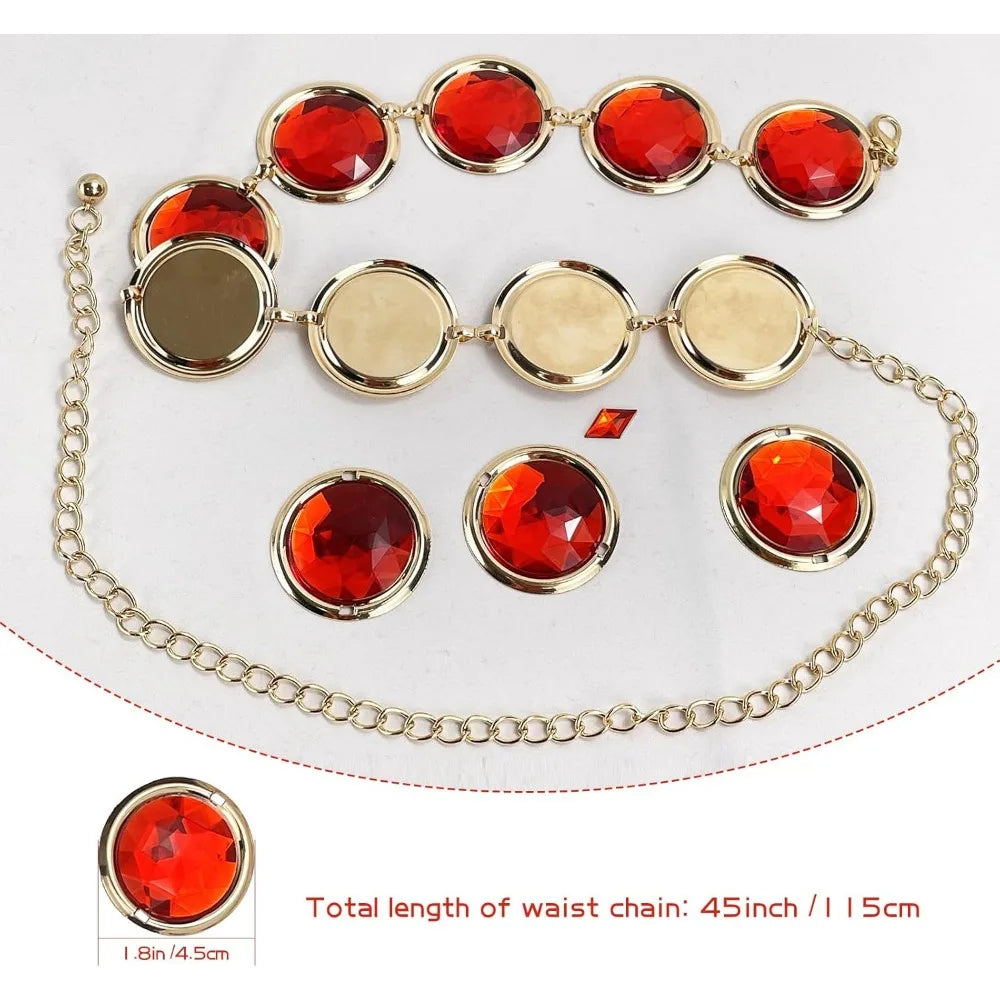 5 piezas de cinturón de anime para cosplay de mujer con gemas rojas, cadena de piedras, accesorios para disfraz de Halloween