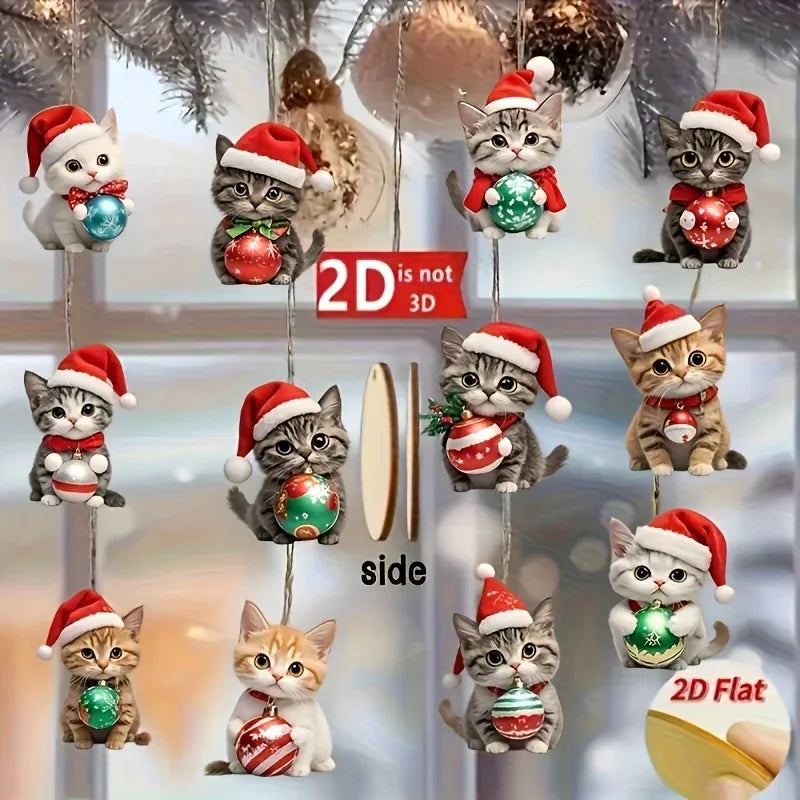 Cat Christmas Ornaments, Set of 12