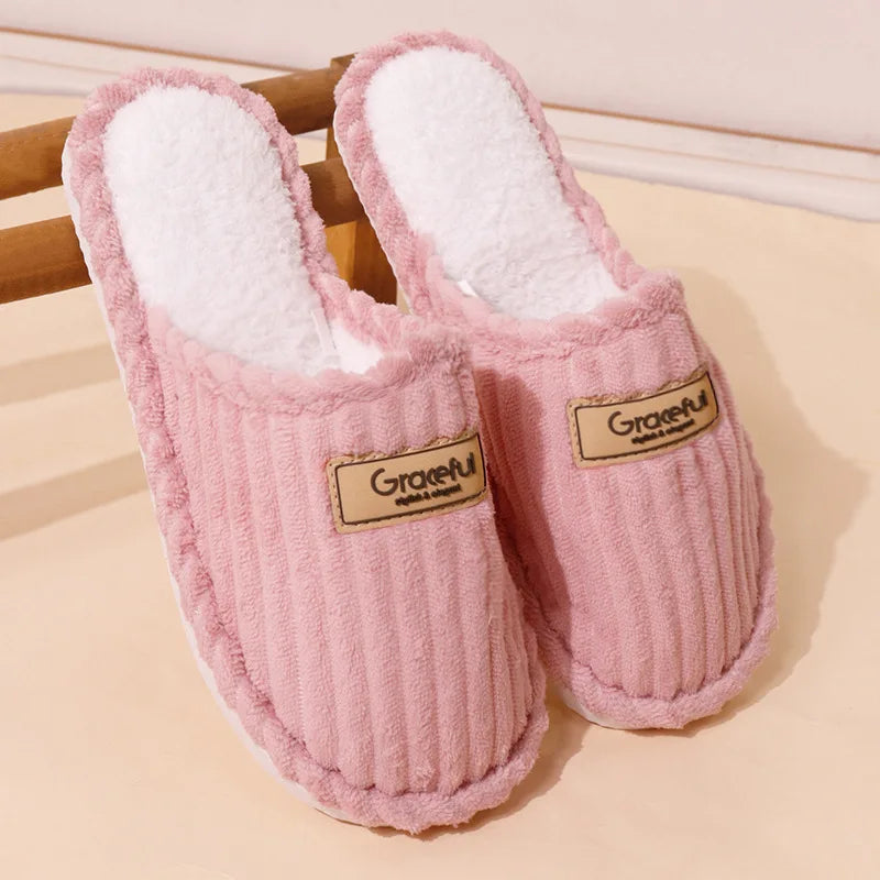 Zapatillas de casa cómodas para mujer con suela blanda, ligeras, cálidas y afelpadas, ideales para invierno, antideslizantes y fáciles de poner, de pana, para interiores