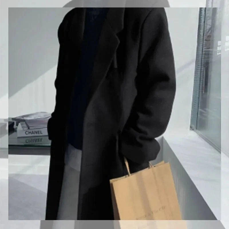 British Style Men's Medium to Long Woolen Coat 2026 Autumn and Winter New Korean Style High-end Trend Windbreaker Thick Coat