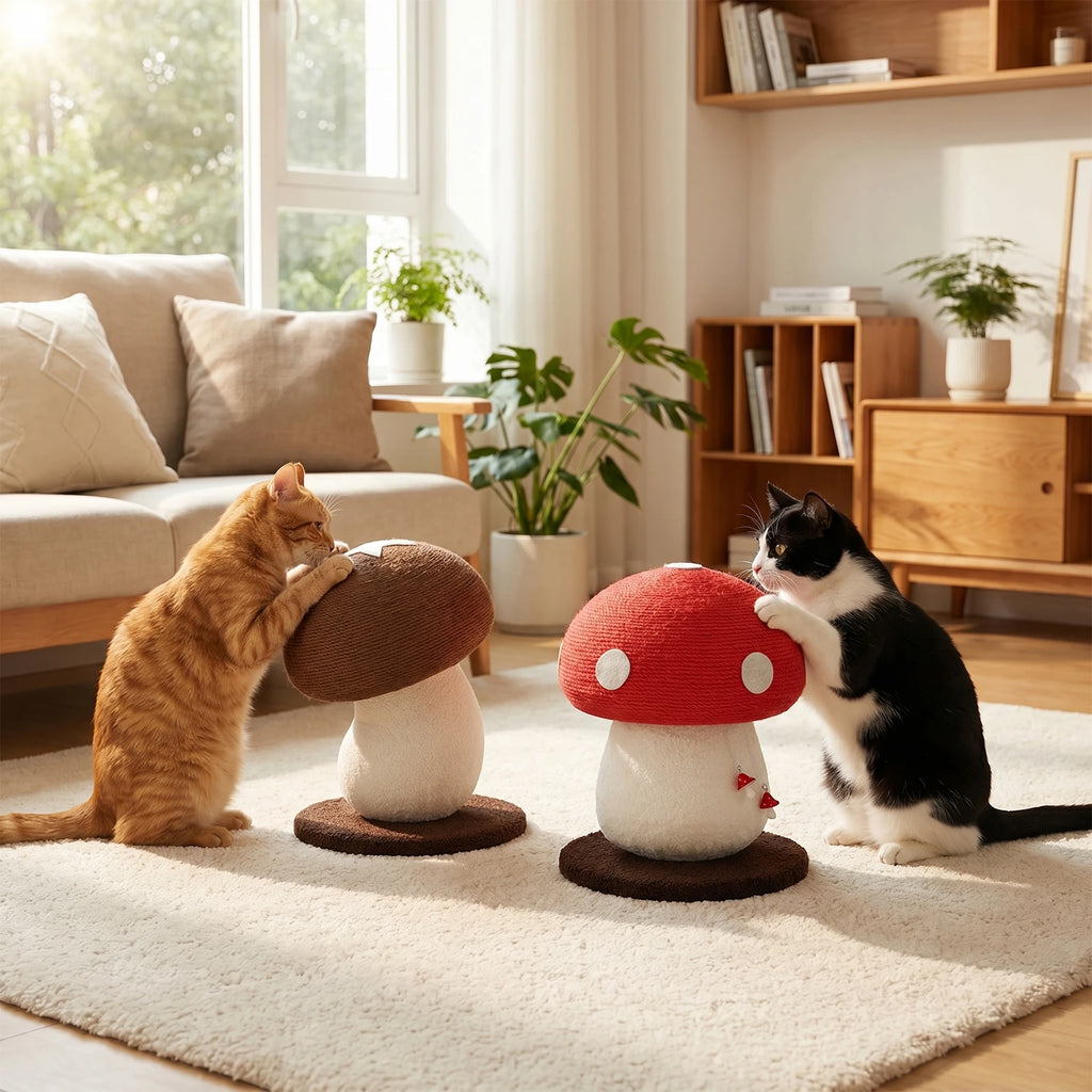 Griffoir pour chat en forme de champignon en corde de sisal, poteau d’escalade durable et jouet pour chats d’intérieur, poteau à griffer sans perte de fibres