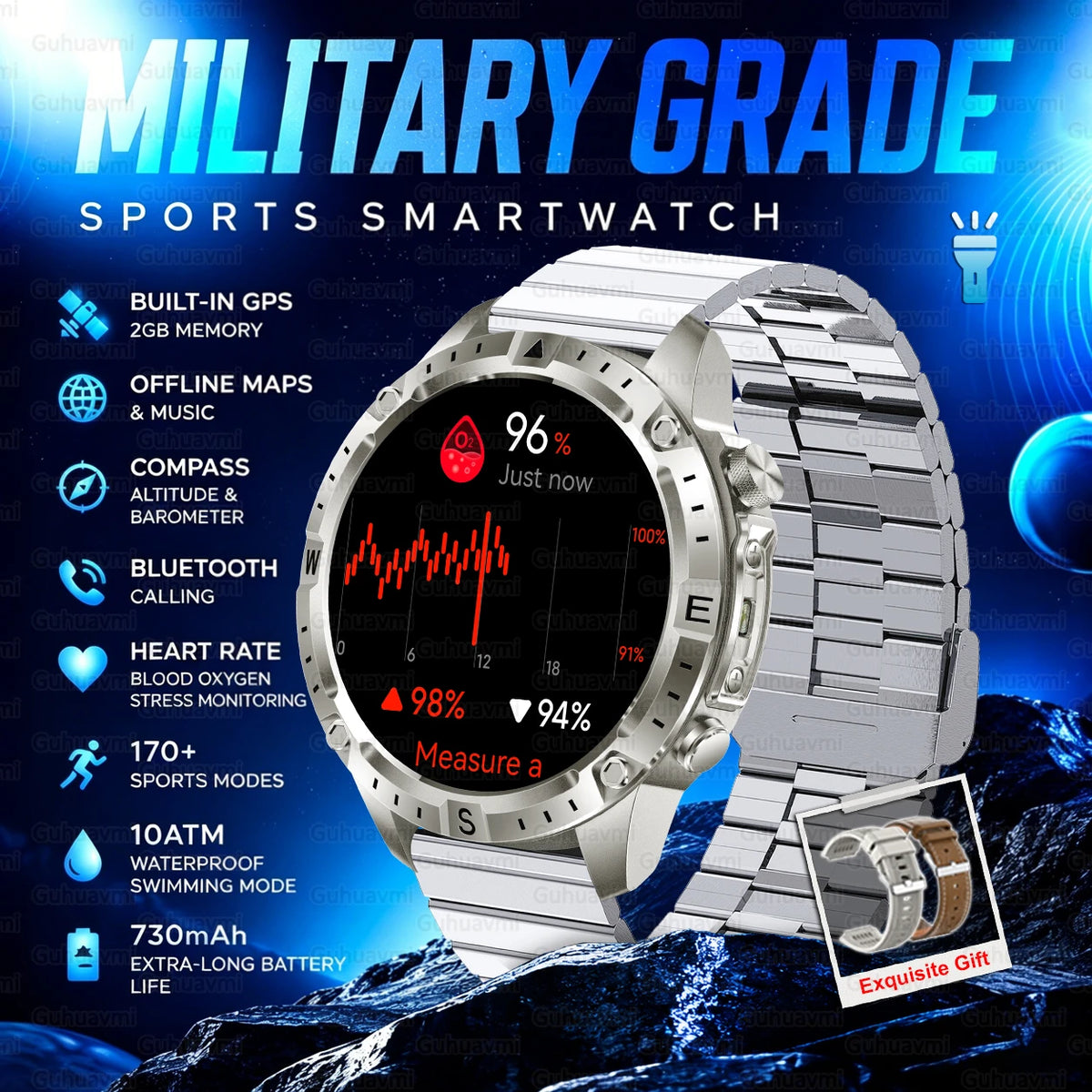 GPS Outdoor Smartwatch with Compass and Offline Map Feature