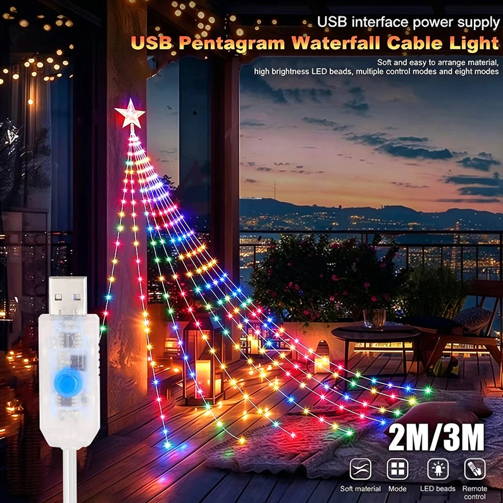 LED Outdoor Christmas String Lights 2/3M USB Waterproof Fairy Lights With 8 Lighting Modes For Garden Christmas Tree Party Decor