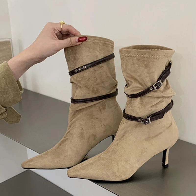 Stivaletti donna Liyke effetto suede con doppi cinturini