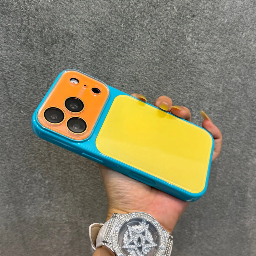 Luxury Double Color Contrast Large Window Case for iPhone 18 17 Pro Max 16 15 14 Camera Film Protector Acrylic Hard Cover