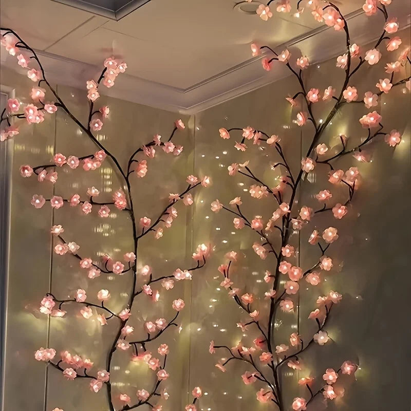 Flexible Lichterkette mit Kirschblütenzweigen, Sakura-Girlandelichter mit integriertem Kupferdraht, Vintage-Ambientebeleuchtung für Flure