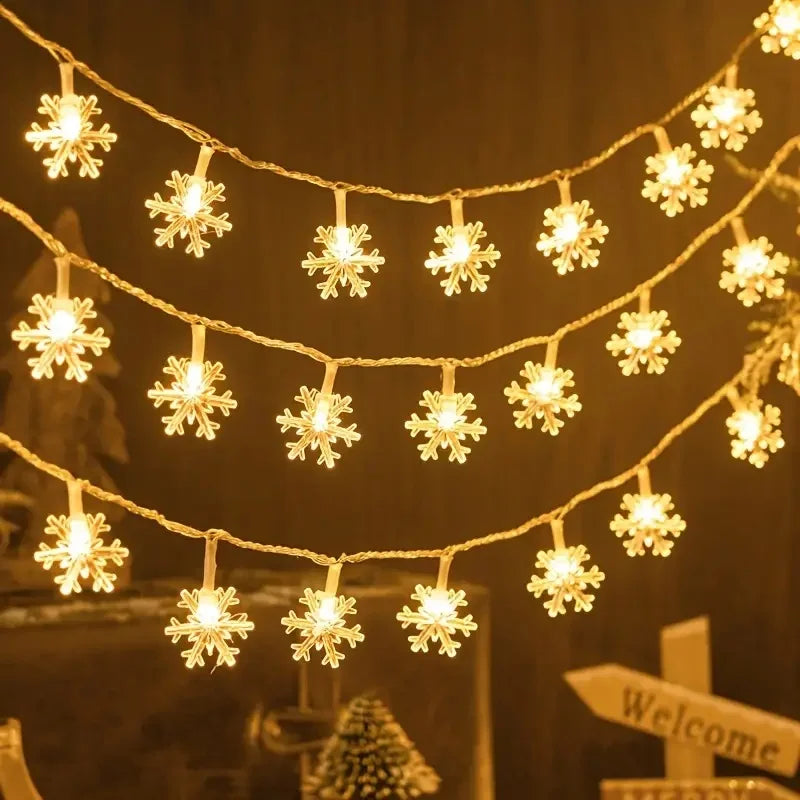 USB/Battery Powered Snowflake String Garland Fairy Lights Christmas Tree Halloween Holiday New Year Bedroom House Decor Lamp