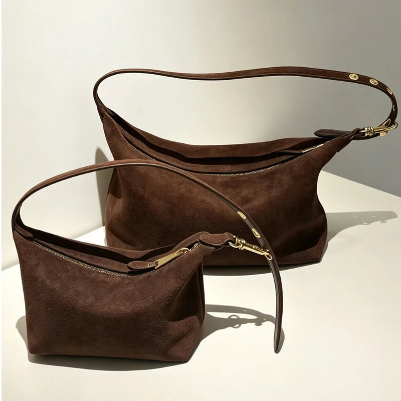 2026 Suede Leather Coffee Shoulder Hobo Bags Women Luxury Brand Designer Underarm Lunch Bag Fall Winter Commuter Handbags Mujer