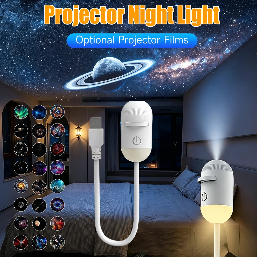 USB Mini Galaxy Sternenprojektor Stern mit Multi-Projektionsfolien Sternenhimmlische Weltraum-Atmosphäre Nachtlicht Kinder Auto Heimdekoration