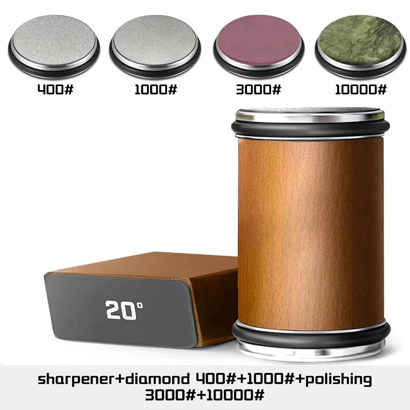 Niiruo Rollmesserschärfer mit doppelseitigem Diamantschleifstein, magnetischer Winkelhalterung für 15°/20° zum Schärfen von Küchenmessern