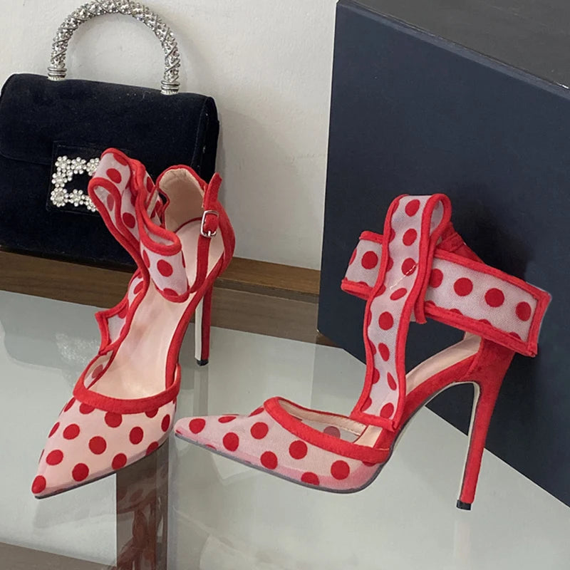 Slingback donna Liyke rosse a pois con maxi fiocco